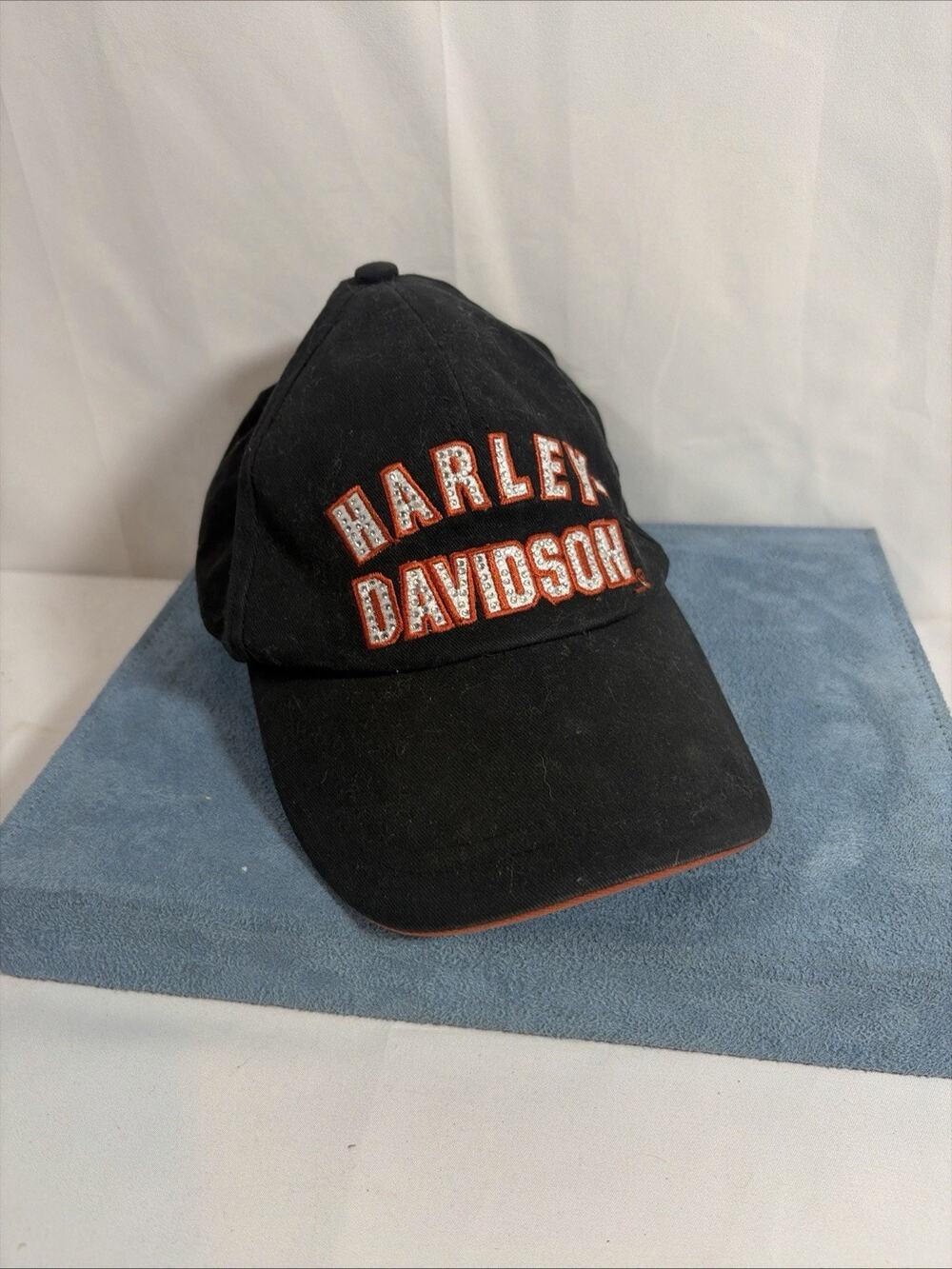 HARLEY DAVIDSON Black Orange Rhinestone Accents Hat,Adjustable One Size Fits All